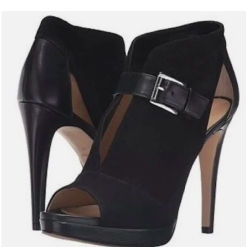Michael Kors Black Isabella suede and leather stiletto peep toe heel size 8.5